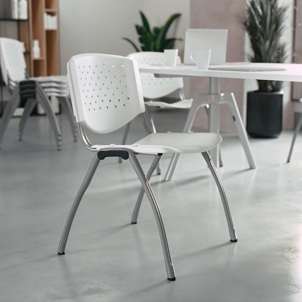 Flash Furniture HERCULES Series 880 lb. Capacity White Plastic Stack Chair with Titanium Gray Powder Coated Frame, PK5 5-RUT-F01A-WH-GG - main